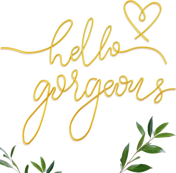 Hicarer Hello Gorgeous Metal Wall Art Decor Minimalist Decoration Metal Hello Gorgeous Decorative Sign for Living Room Office Bedroom Hotel Home Wall Decoration(Gold,Classic Style)
