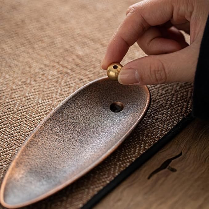 STOBAZA Incense Stick Holder, Leaf Incense Burner Adjustable Angle IncenseTray Ash Cather for Counters, Meditation Room, Spa, Yoga, Home, Office (Brown)