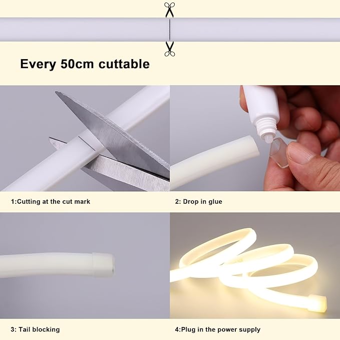 BENLUN AC 110V COB LED Strip Lights Outdoor Waterproof 65.6ft, 4000K Natural White Super Bright 200W CRI 90+ LED Rope Light, IP65 Flexible Cuttable, for Bedroom Garden Commercial House