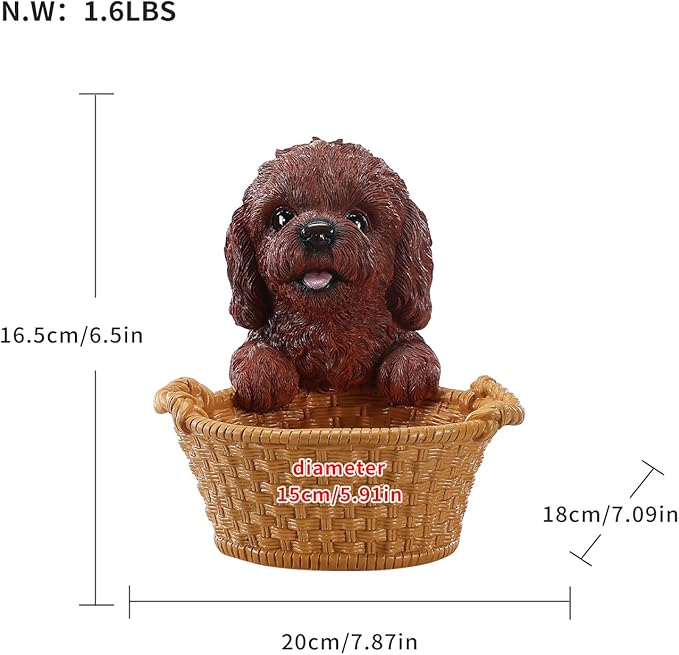 Dog Resin Storage Basket, Desktop Organizer for Remote & Keys, Cute Home Decor Tray, Ideal present for Pet Lovers.(Brown Poodle)