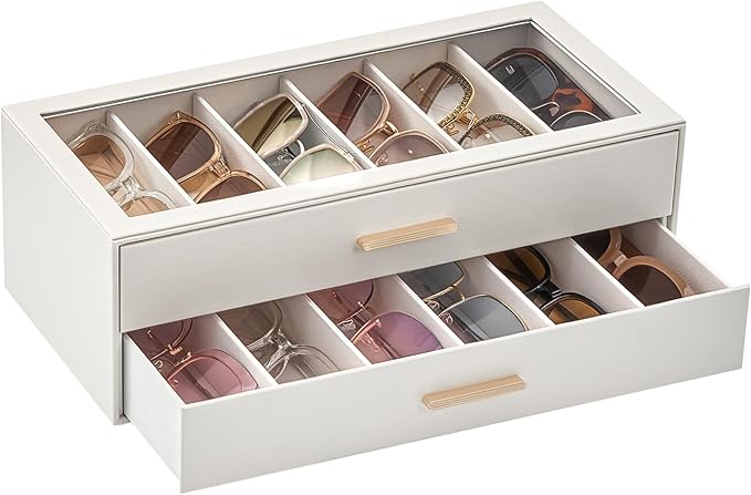Lolalet Sunglasses Storage Box for Women, Eyewear Eye Glass Organizer with Clear Top Display Holder Case, Mothers Day Gifts