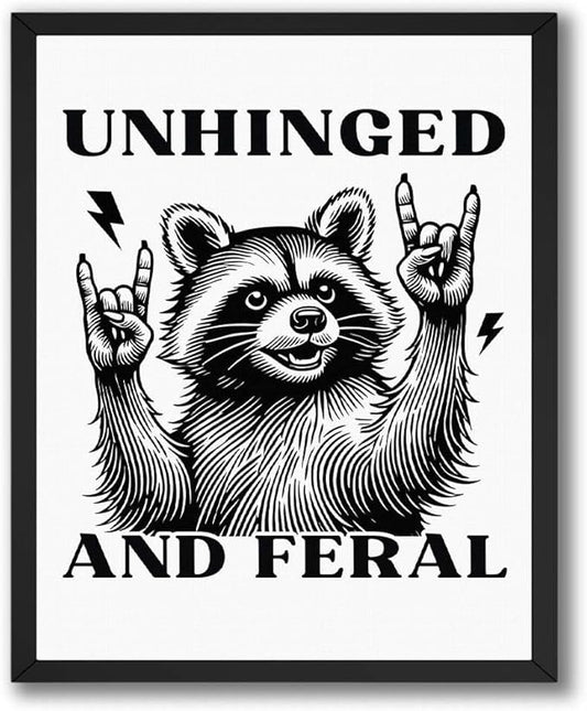 InkFlow Posters Feral Raccoon Fun Poster - Wildlife Illustration - Playful Animal Design - Home Wall Decor Accent - Gift for Humor Lovers - 18x24 Unframed Canvas Print