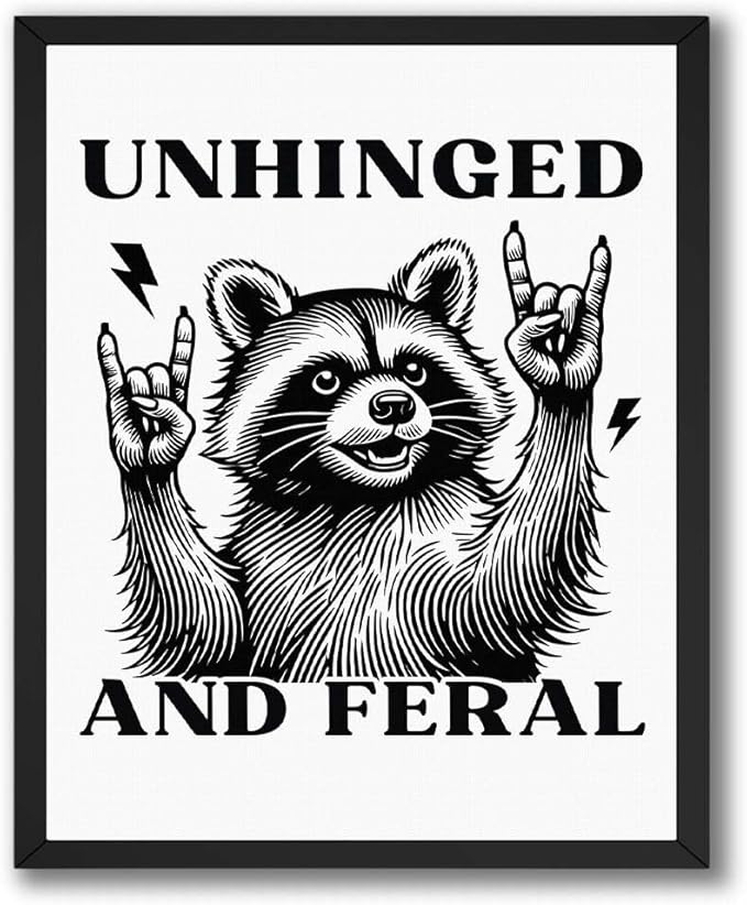 InkFlow Posters Feral Raccoon Fun Poster - Wildlife Illustration - Playful Animal Design - Home Wall Decor Accent - Gift for Humor Lovers - 11x14 Unframed Canvas Print
