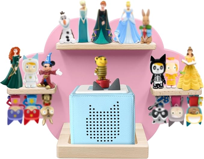 Taladad for TonieBox and Tonie Shelf Cloud,Tonies Storage for 12-20 Tonie Figures Characters Magnetic Wall Shelf for Tonies Toniebox, Charging Station (Pink)