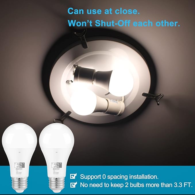 Qualilux Dusk to Dawn Light Bulbs, Auto On/Off Light Sensing LED Bulbs Outdoor, Daylight, A19 4-Pack, 12W 1000LM 75W Equivalent, HQ-H024