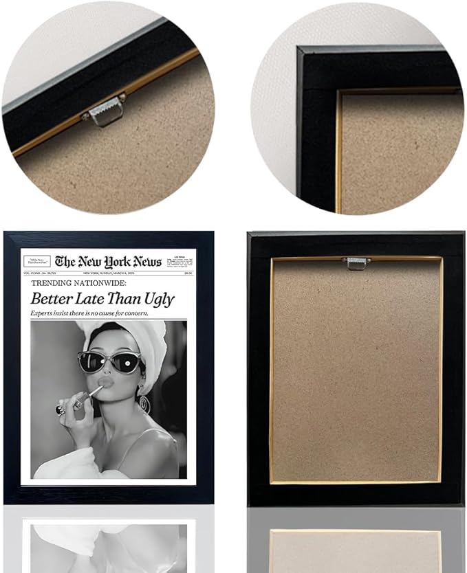 Trends Wall Art New York Poster Audrey Hepburn Wall Art Newspaper Better Late Than Ugly Poster Framed Black and White Retro Aesthetic Canvas Prints Feminist Girl Dorm Room Decor