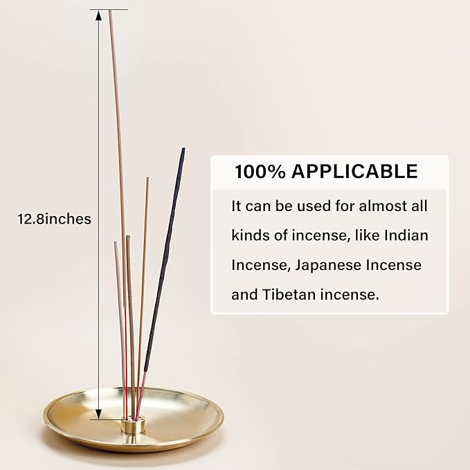 ZenBless 5 in 1 Incense Burner, Palo Santo Holder, Sage Holder, Incense Holder for Incense Sticks/Coil Incense/Incense Cones, 5.5 inches Brass Ash Catcher for Meditation Yoga Room