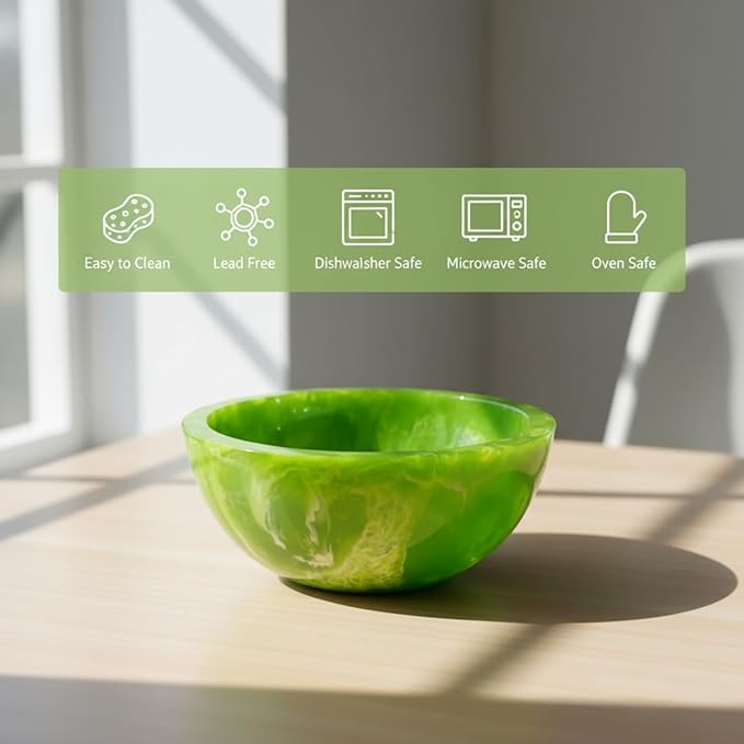 Elegant Handcrafted Resin Bowl – Glossy Amber Finish Decorative & Functional Use | Resin Decorative Bowl Centerpiece Table Decorations, Fruit Basket for Coffee Table Décor, Kitchen Décor (Green)