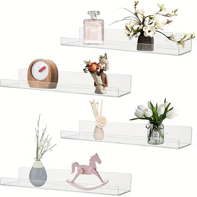 Wall-Mounted Acrylic Shelves Suitable for Wall-Mounted Display Rack Storage Rack Suitable for Children's Bookshelf Room Wall Decoration Bedroom Kitchen Living Room