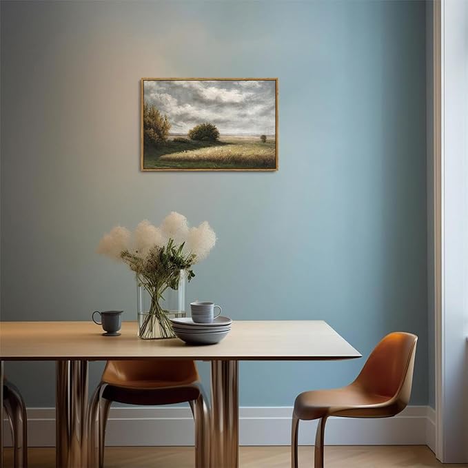 OIQArtOIQ Vintage Landscape Canvas Wall Art Framed Natural Scenery Painting Artwork Prints France Country Wilderness Farmhouse Decor Pictures Kitchen Bedroom Living Room Bathroom