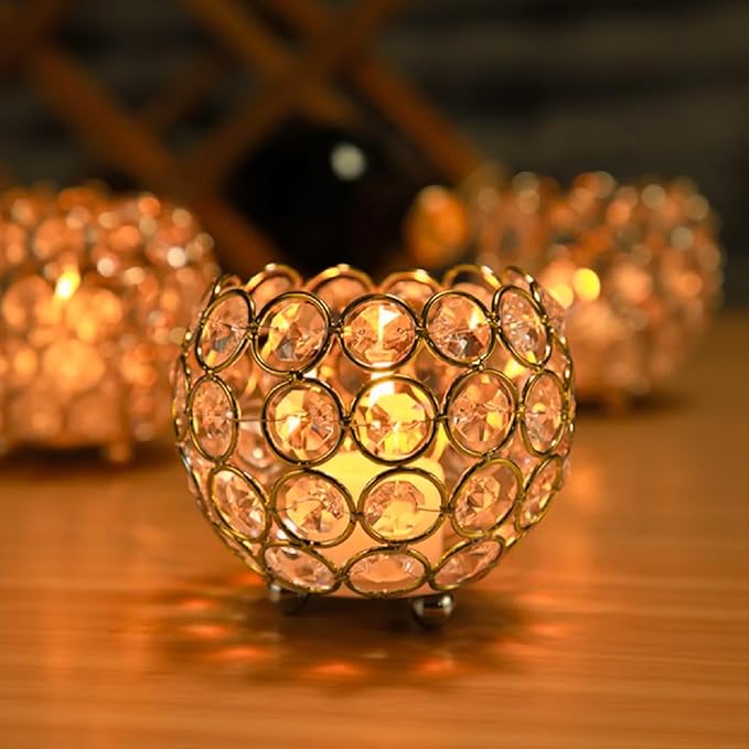 Set of 16 Crystal Bowl Tealight Holders for Wedding Centerpieces,Gold Votive Candle Holders for Party,Home Shower Decorations, Flower Vases Candle Centerpiece for Dining Table Decor