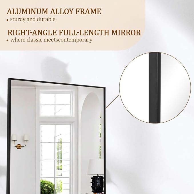 Koonmi 56"x21" Floor Mirror Full Length, Bedroom Floor Body Mirror with Stand, Large Black Mirror, Leaning, Standing or Hanging Horizontally/Vertically
