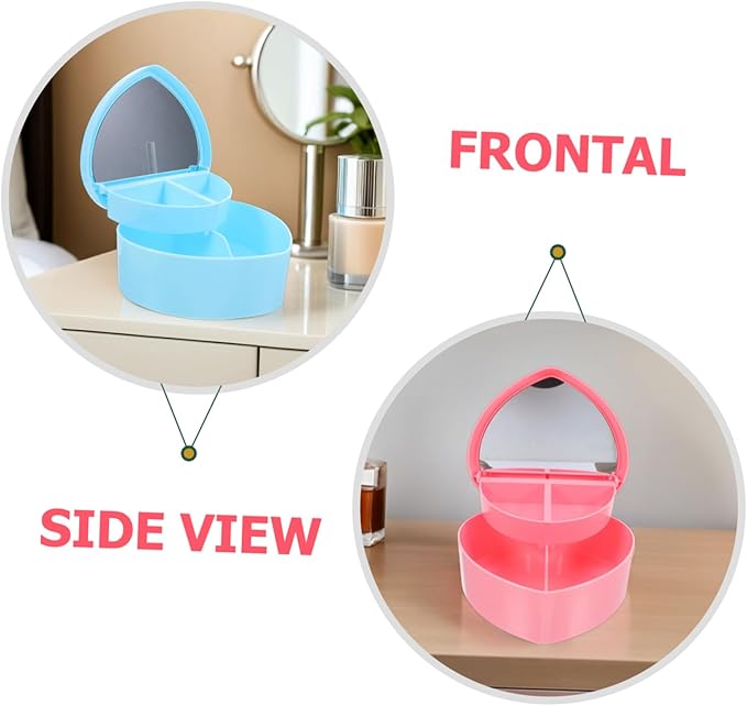 PRETYZOOM 2pcs Heart-shaped Jewelry Box Mirror Storage for Travel Hair Accessories for Girls Kawaii Organizers Makeup Box Mirror