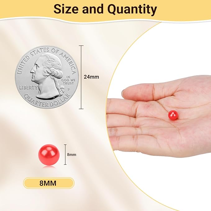 Suream Imitation Pearls 1300 Pcs, 8mm/0.31In Pearl for Exquisite Makeup Brush Holder, Art Faux Round Beads with Luster, No Hole Decorative Vase Filler Pearls for Wedding, Party, Table Scatter, Red