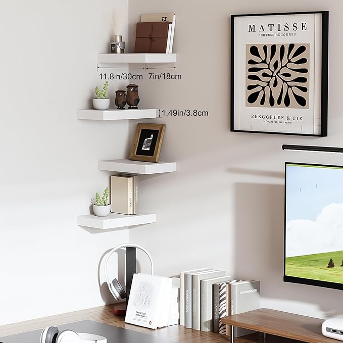 Floating Shelves for Wall White Shelves Bathroom, Bedroom and Living Room, Wall Shelves & Book Shelf, Hanging Shelf, Modern Wooden Wall-Mounted Small Floating Shelf, 12x7x1.5 in, Set of 2