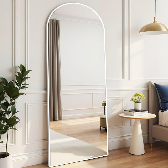 Rowjut Floor Mirror Arched Mirror Full Length 56"X20"Full Length Mirror can be Free Standing or Hanging on The Wall Used in Living Room Entrance Hall Corridor Room Bathroom etc （White