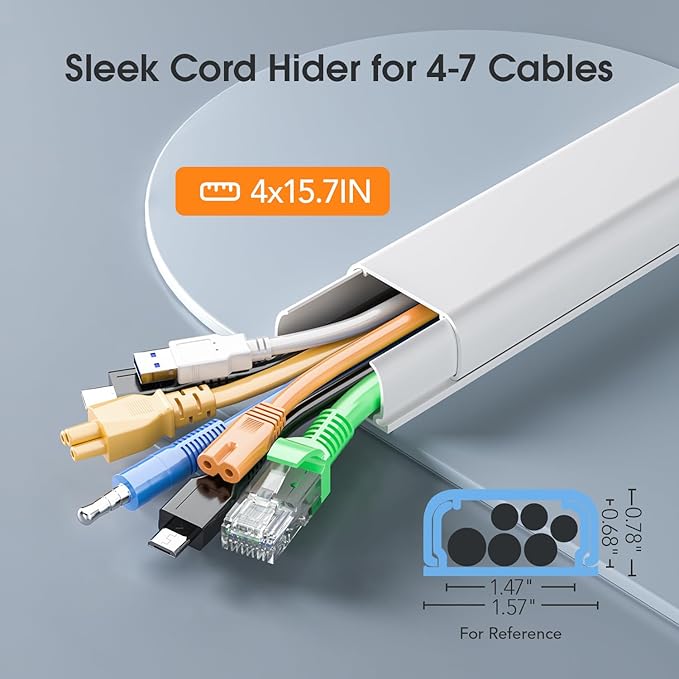 Delamu Cord Covers for 4-7 Wires on Wall, 62.8in Cord Hider Cable Hider, Paintable Wire Covers for Cords on Wall, TV Cord Hider for Wall Mount TV, Cable Cover Management, 4X L15.7 W1.57 H0.78in