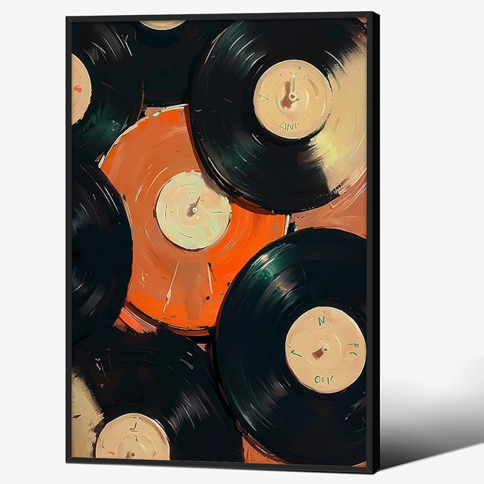 90s Music Vinyl Records Canvas Poster Trendy Modern Music Wall Art Vintage Minimalist Aesthetic Prints 24X36 inch Black Framed for Living Room Bedroom Dorm Wall Decor