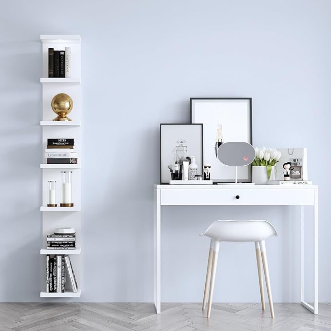LitaEther Versatile 7 Tier Wall Shelf Unit,White Lack Wall Shelf,Display Floating Shelf with LED Remote Control Light