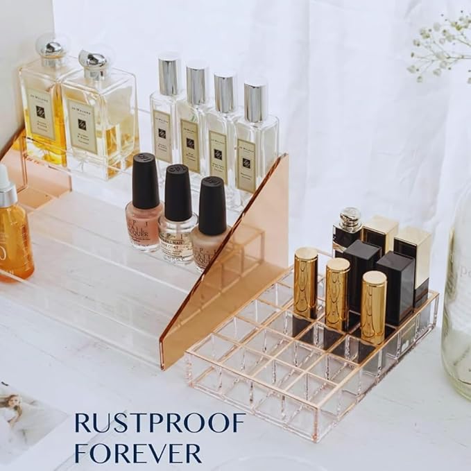 Moosy Life Perfume Organizer, Perfume Stand, Nail Polish Organizer Vanity, Nail Polish Rack, Acrylic Risers Display Stands, Rose Gold Stand