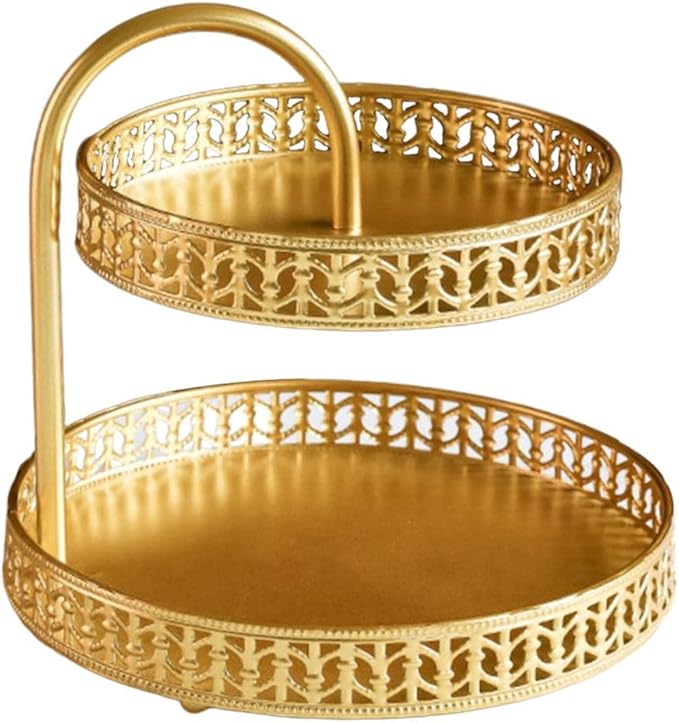 Cosmetic Storage Shelf Tier Makeup Organizer for Dresser and Bathroom Gold Leaves