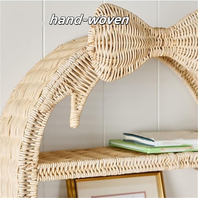 Rattan Wall Hanging Storage Basket, Boho Wall Decor and Woven Wall Shelf, Decorative Rattan Floating Shelves for Bohemian Style House, Cute Wall Art Above Couch or Bed