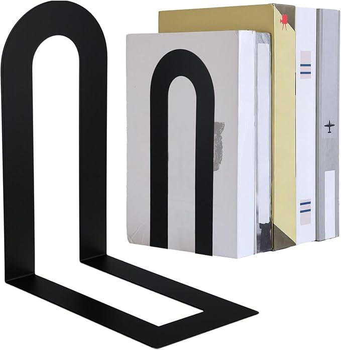 Chunful 6 Pcs Black Modern Metal Book Ends for Shelves Decorative Small Bookends Book Shelf Organizer Minimalist Design Stopper to Hold Books for Home Office (7.5 * 5.75 * 3.5inch)