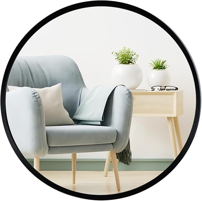 12-inch Aluminum Frame Modern Black Round wall Mirror, Suitable for Decorative Small Metal Frame Round Mirrors in bathrooms, Living Rooms, entrances, and corridors(Black, 12x12)