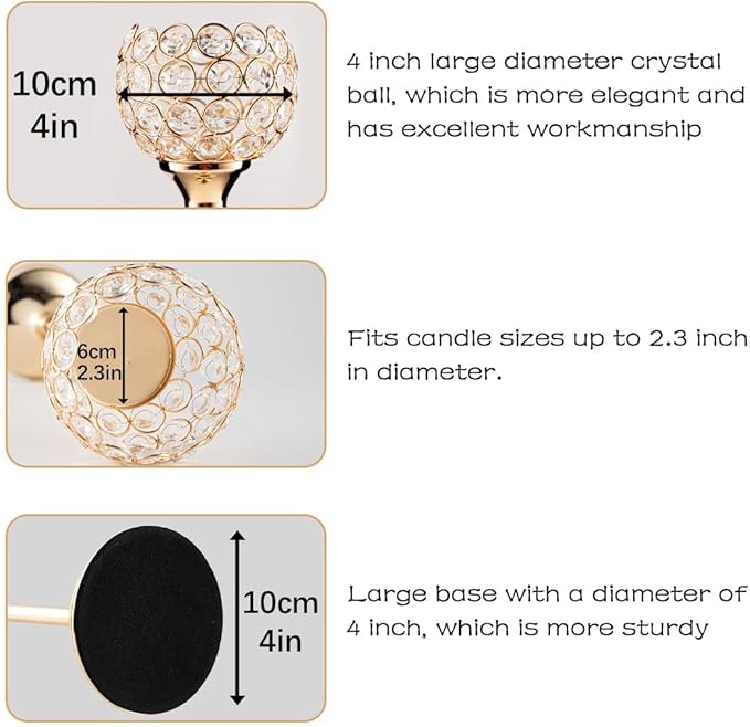 VINCIGANT Gold Crystal Candle Holders Set of 2,Pillar Candlesticks for Table Centerpieces, Valentine's Day Home Decor Wedding Party Housewarming Gift
