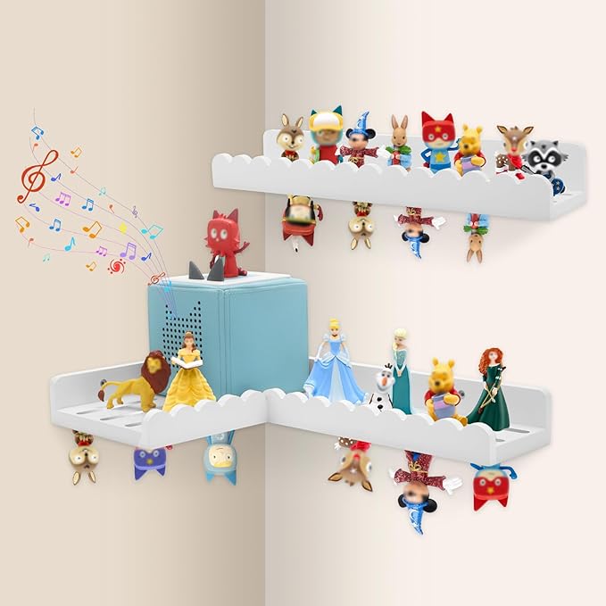 90° Bookshelf for Tonies Box Storage Wall Corner, Magnetic Floating Shelves Compatible with Organizer for TonieBox 1/2 Player Tonies Figures, Display Collection 30~40 Tonie Characters