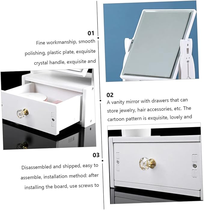 Beaupretty 1pc Cute Desktop Makeup Mirror with Drawer Rotating Vanity Mirror for Bedroom Stylish Cosmetic Organizer with Cartoon Design for Daily Use and Giving