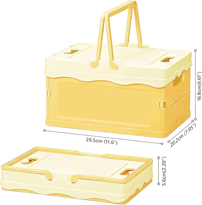 Tobeso-Nuoze Pastel Plastic Storage Bin with Lid Small Cute Foldable Pastel Crates Plastic Basket Colorful Storage Containers Baskets for Classroom Kitchen Office Bedroom Desktop Home Decor (Yellow)