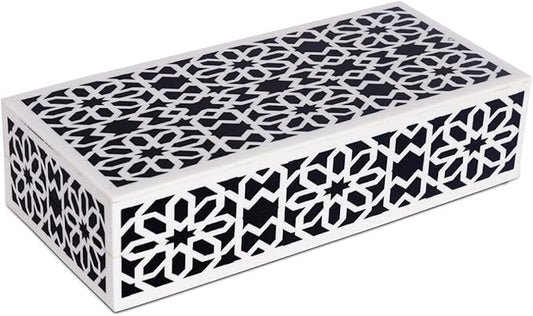 Handicrafts Home Decorative Storage Box with Lid, Black White Persian Mosaic Box, Islamic Rosette Pattern Coffee Table Organizer, Keepsake Box for Living Room & Console Decor, Shiraz 10 x 4.5 x 2.5
