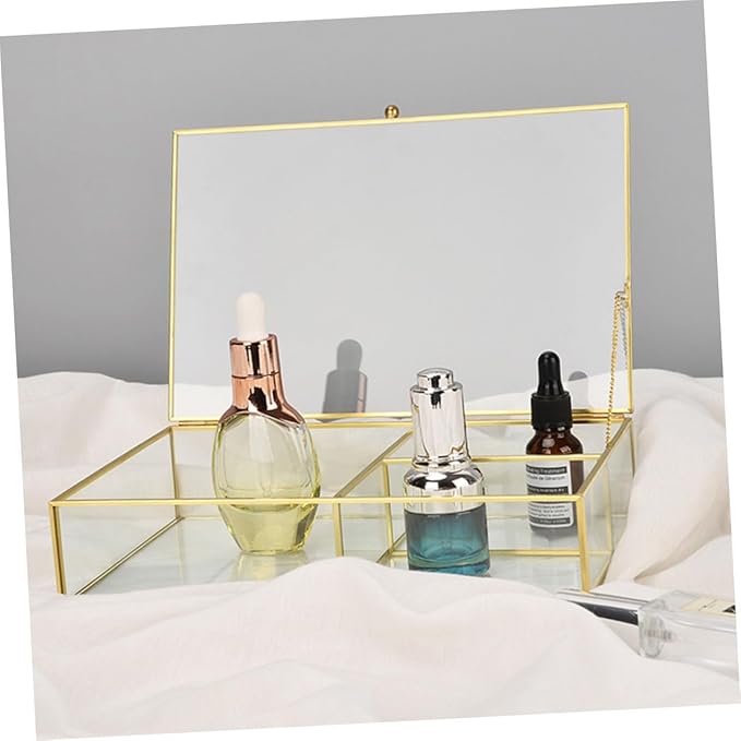 Makeup Organizer Case Small Jewelry Organizer Box Glass Display Case for Necklace Earrings Brooch Hair Clip for Women Girls