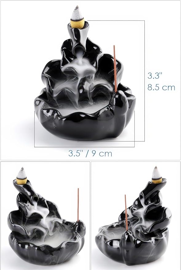 Kingrol Complete Backflow Incense Set: 1 Ceramic Cone Burner, Mat, Tweezer + 60 Sticks & 100 Backflow Cones for Zen Home Decor, Yoga, Meditation, Daily Relaxation