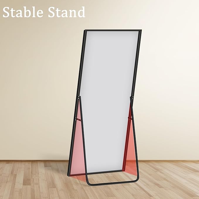 GlasFlength Full Length Mirror with Stand - 56" x 19" Aluminum Alloy Frame Full Body Mirror, Standing Hanging or Leaning Wall Floor Mirror for Bedroom Living Room Dressing Room, Black