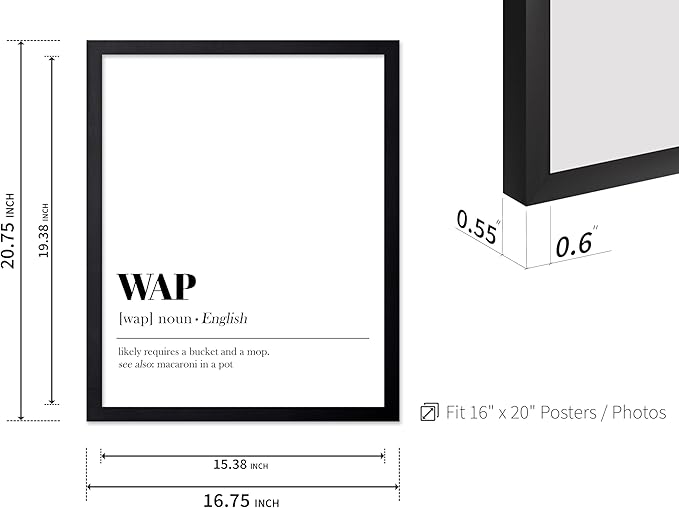Poster Master Typography Poster - Dictionary Print - WAP Definition, Wet, Requires Bucket and Mop, Minimal, Funny - Gift for Girl, Friend - Wall Decor for Home, Bedroom, Dorm, 16x20 Black Framed