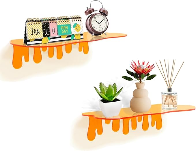 SetGame 2-Pack Acrylic Small Wall Shelves - 12 Inch Floating Shelf for Walls, Home Wall Display Ledges for Storage, Room Décor, Small Album & Items Organizer Display Dripping Wall Decor