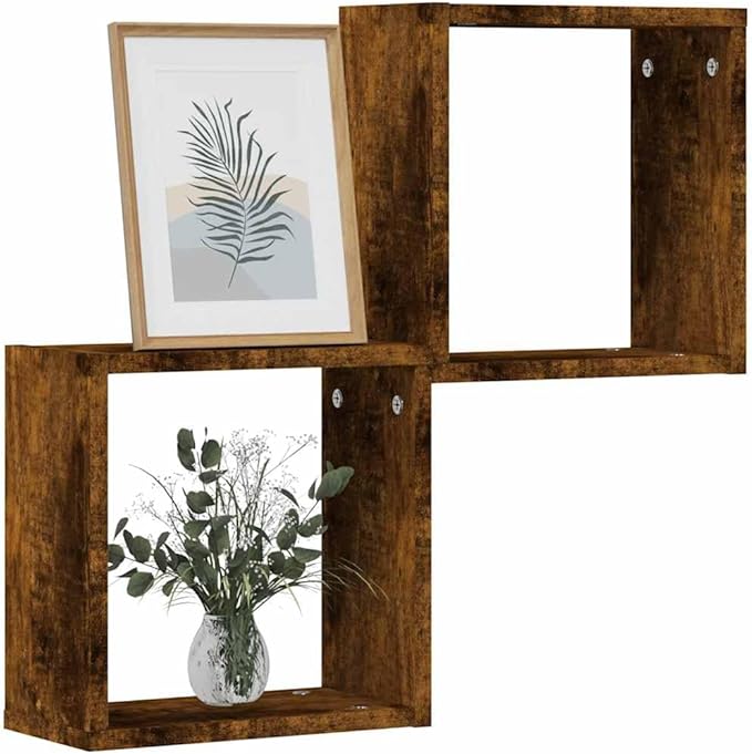 vidaXL Wall Cube Shelves Set of 2 Smoked Oak 11.8X5.9X11.8 in Indoor Storage for Living Room Office Minimalist Display Organization Shelf Floating Mounted Bookshelf Shelving