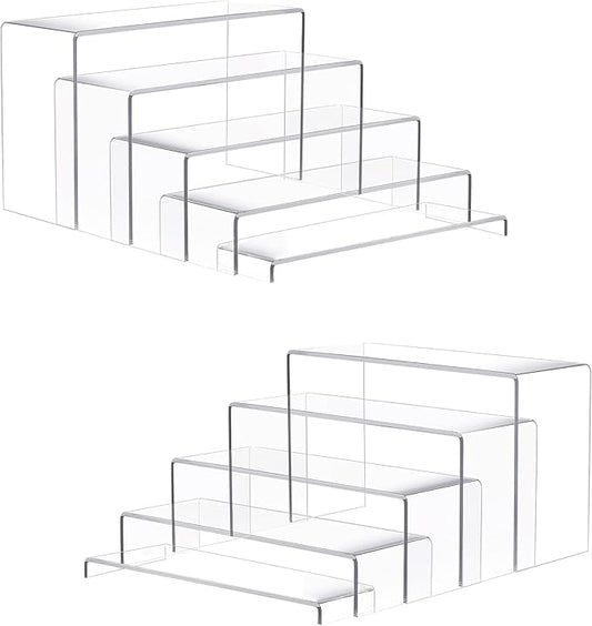 Goabroa 2 Sets 10 Pcs Clear Display Risers, Rectangular (7"-8"-9" L) Risers Display Stands, Table Stands for Jewelry, Cupcake, Perfume, Figures