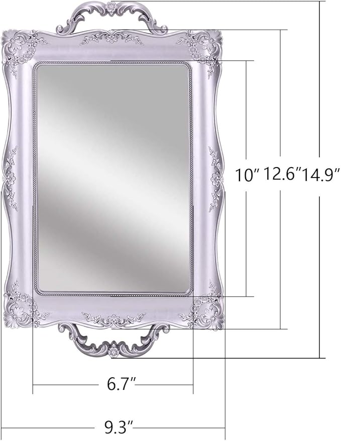 Rectangle Decorative Mirror Tray, French Style, Makeup Organizer, Jewelry Organizer, Serving Tray, 9.5"x 14.9", Golden Black