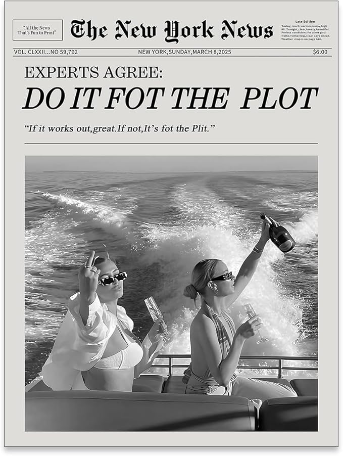 noxozoqm Black and White Fashion Hot Girl Poster Fun Do It For The Plot Newspaper Wall Art Retro Girly Canvas Prints for bar Cart Decor 08x10 inch Unframed