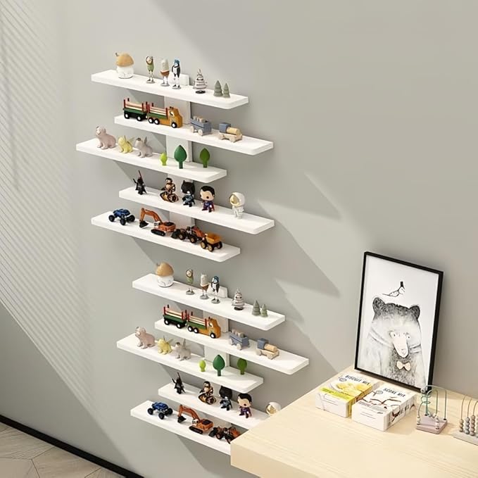 5-Tier Floating Wall Mounted Shelves, Wall Display Storage Shelf for Anime Figurines, Dolls, Plants & Statues, Decorative Organizer for Bedroom, Living Room, Study Room,Office（White）