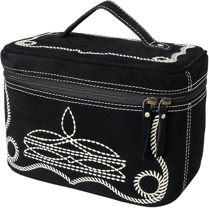 American Darling Genuine Suede Leather Jewelry Case Boot Stitched Embroidery Vegetable-Tanned Western Travel Organizer