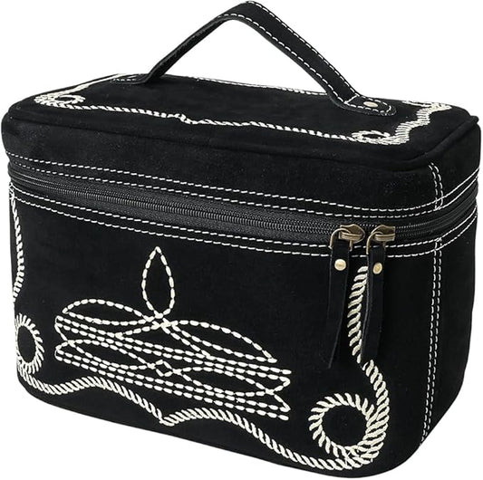 American Darling Genuine Suede Leather Jewelry Case Boot Stitched Embroidery Vegetable-Tanned Western Travel Organizer