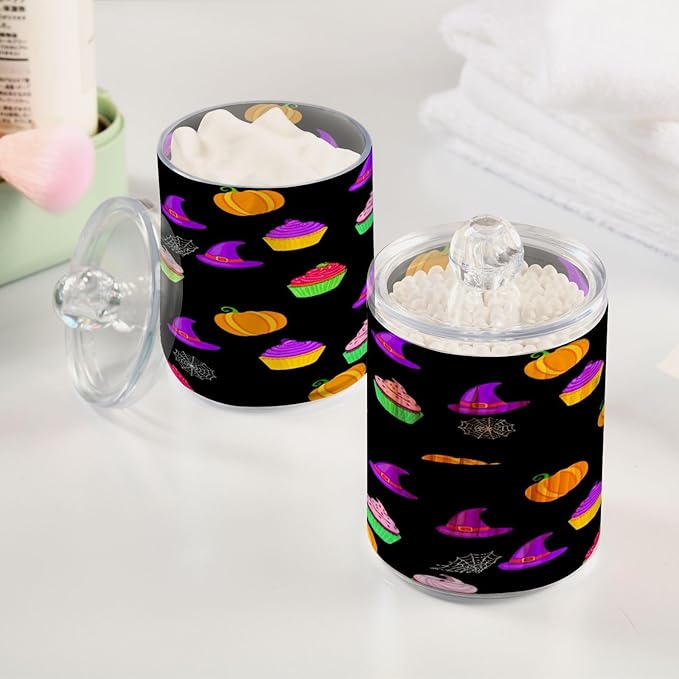 Nander 4Pack Halloween Colored Cake Qtip Holder Dispenser -Clear Plastic Apothecary Jars Set - Restroom Bathroom Makeup Organizers Containers for Cotton Swab, Ball, Pads, Floss