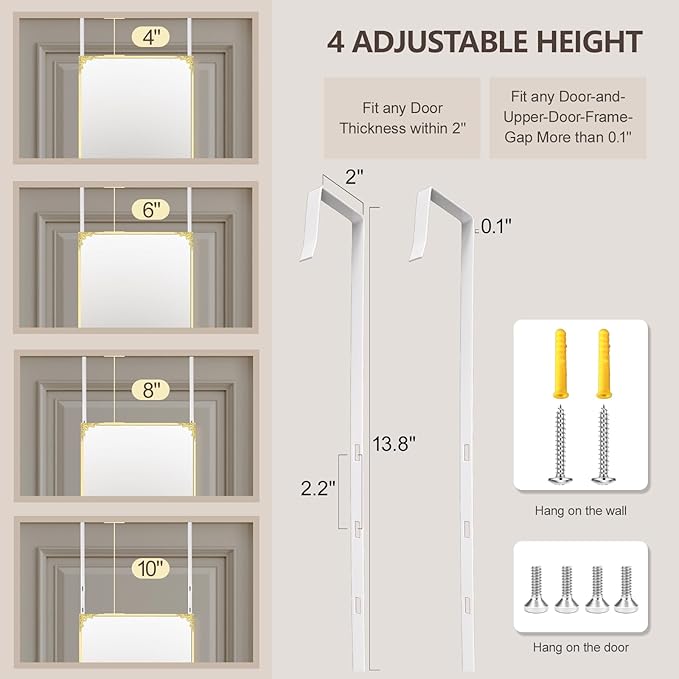 50"x16" Door Mirror, Rectangle Full Length Mirror, Over the Door Mirrors Full Length, Hanging Mirrors for Bedroom, Bathroom, Gold