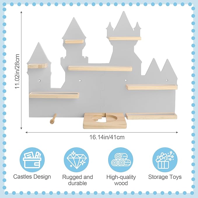 for Toniebox 2 and Toniebox 1 Tonie Shelf Wall Mounted Set,Tonies Figures Tonies Storage,Magnetic Wooden Floating Shelves Compatible with Tonie box Player Character for Children Room (grey-castles)
