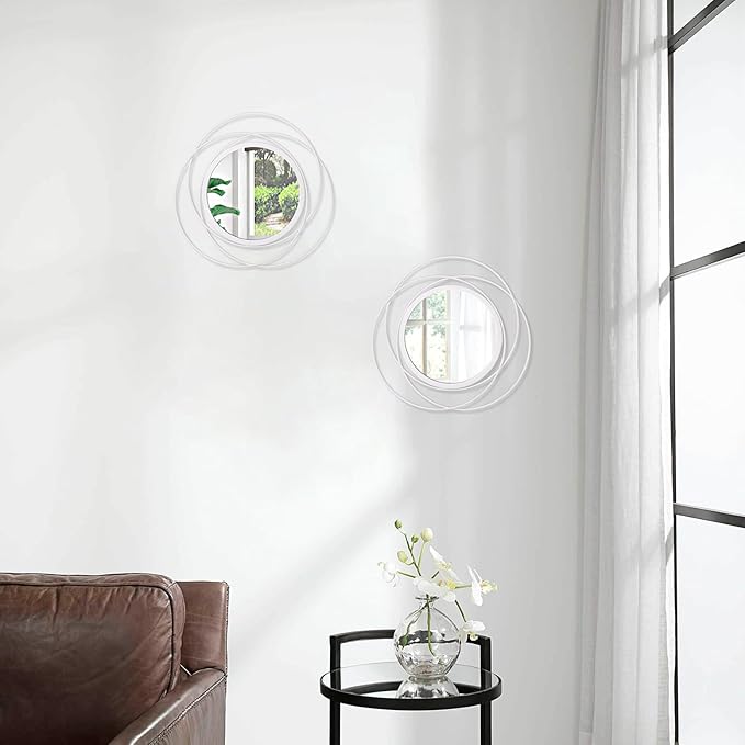 2 Set Gold Circle Mirrors Wall Decorative Metal Wall Mirror, Art Small Round Wall Home Mirror, Decor Living Room Bedroom Bathroom Entryway 12''