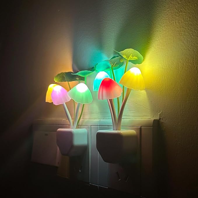 2Pack Mushroom Night Light, Plug-in Sensor LED Night Light Color Changing Nursery Light for Kids, Cute Wall Based Lamp Decor for Bedroom, Nursery, Lounge, Hallway and Stairs